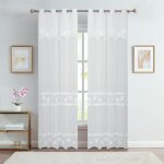 Paire voilages brodé fleurs pour baie vitrée blanc 140x240 cm Paire voilages brodé fleurs pour baie vitrée blanc 140x240 cm