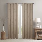 Paire de voilages � oeillets fleurs - effet tiss� taupe 140x240 cm
