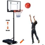 Panier de basket - ball sur pied 155 - 270 cm hauteur rglable avec 2 roues, filet, ballon, portable ...
