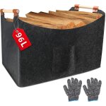 Panier en bois de chemin�e xxl en feutre (96 l, 60 x 40 x 40 cm), panier pliable avec poign�e en bois ...