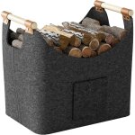 Panier � b�ches en feutre avec poign�es en bois renforc�es, une petite poche ext�rieure, grand panier ...