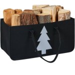 Panier à bûches, feutre, avec poignées, sac rangement bois, range - bûches, motif sapin, 28 litres, noir ... Panier à bûches, feutre, avec poignées, sac rangement bois, range - bûches, motif sapin, 28 litres, noir ...