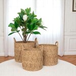 Panier cache - pot en jonc de mer avec motif losange (lot de 3)