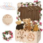 Panier cadeau en bois pour b�b� avec poign�e, panier de rangement pour b�b�, coffre de naissance, armoire ...