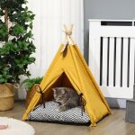Panier pour chien et chat, tipi 60 x 60 x 76 cm avec coussin doudou, tapis de sol et niche, design amusant ...