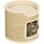 Pawhut - panier coussin griffoir chat 3 en 1 design tonneau - � 38 x 37h cm - jonc de mer peluche beige ...
