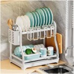 Panier �gouttoir d'�vier grand �gouttoir � vaisselle blanc sur �vier, 2 niveaux, avec �gouttoir et porte ...