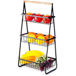 Panier � fruits et l�gumes � trois niveaux, support � plateau en m�tal noir