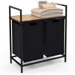 Panier  linge 2 bacs detroit tissu noir design industriel