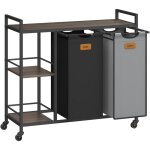 Panier � linge, 2 compartiments, corbeille � linge 100 l, bac, roulettes, chariot avec �tag�res, sac, ...