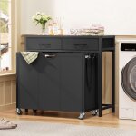Panier a linge 3 compartiments, 120 l bac a linge avec 2 tiroirs, panier linge compartiments roulettes ...