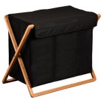Ac - deco - panier  linge  3 compartiments en bambou et tissu - noir / beige - l 69 x h 56, 5 cm - ...