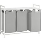 Panier  linge 3 compartiments, corbeille  linge, avec tagre, cadre en mtal, sac amovible en tissu ...