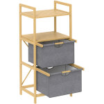 Panier � linge 35, 4 l en bambou et tissu, avec 2 compartiments ouverts, pour salle de bain