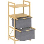 Panier  linge 35, 4 l en bambou et tissu, avec 2 compartiments ouverts, pour salle de bain