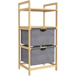 Panier  linge en bambou - panier  linge 2 bacs 2 tagres - panier  linge double - tissu gris