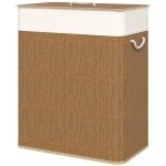 Panier � linge en bambou avec couvercle de 100 l avec poign�es en corde et sac amovible, trieur de linge ...