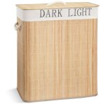 Panier  linge pliable rectangulaire 100l en bambou -  double compartiment - avec couvercle et 2 sacs ...