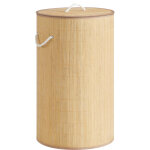 Panier � linge avec couvercle, 90 l, corbeille � linge sale en bambou, rond, avec poign�es, pliable, ...