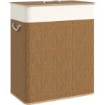 Panier  linge double - homcom - couvercle, panier  linge en bambou 100 l avec poignes en corde