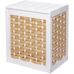 Hhg - jamais utilis] panier  linge 818, collecteur de linge, bois massif, aspect shabby, tresse 61x51x35cm, ...