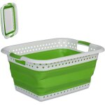 Panier  linge, pliable, 36 litres, en plastique, peu encombrant, avec poignes, vert et blanc - relaxdays ...