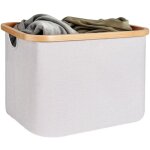 Panier  linge pliable 50 l, panier  linge pliable avec poignes en bambou, panier de rangement pour ...