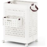Panier  linge pliant, chariot  linge mobile avec petit panier latral, roulettes verrouillables, poignes ...