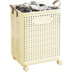 Panier a linge a roulette, 50 37 36cm paniers � linge pliables avec couvercle bac a linge plastique recycl� ...
