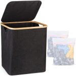Panier a linge - panier � linge sale � couvercle - paniere bac a linge sale bambou pliable avec poignes ...