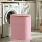 Panier � linge sale pliable, 140l panier a linge 2 compartiment, bac a linge sale avec poign�es en bambou, ...