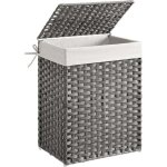 Panier à linge tissé à la main 90 l pliable sac à linge amovible gris Panier à linge tissé à la main 90 l pliable sac à linge amovible gris