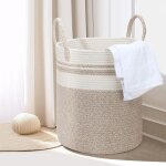 Panier � linge tress� en coton - 45 l - avec anse - panier � linge tress� - panier de rangement pour ...