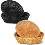 Panier en osier tress� ronde pour aliments fruits et l�gumes corbeille � pain marron noir 4 pi�ces