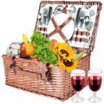 Panier de pique - nique en osier pour 4 personnes avec assiettes et verres