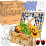 Panier pique - nique en osier pour 4 personnes, couverts, verres, cadeau f�te des p�res