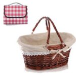 Panier pique nique osier avec couverture cadeau vide paques doublure rangement fruits bonbons vin