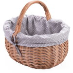 Panier � provisions en osier pt avec insert en tissu, trois bords, motif � carreaux rouges et blancs