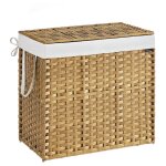 Panier de rangement, corbeille linge sale 160 l avec couvercle, pliable, sacs en tissu amovibles et poign�es, ...