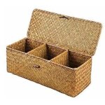 Panier de rangement avec couvercle rectangulaire coffre en osier avec compartiments organisable papier ...