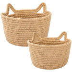Paniers de rangement d�coratifs, joli panier de rangement en corde de coton avec motif chat. . / /