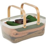 Panier rectangulaire, anses, corbeille de rangement, m�tal et bois, pani�re ustensiles, salle de bain, ...