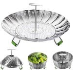 Panier vapeur pour l�gumes. panier vapeur pliable en acier inoxydable avec poign�e centrale r�tractable ...