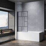 Sonni - panneau de baignoire noir pliable 80x140cm nano verre esg 6mm pare - douche pour baignoire
