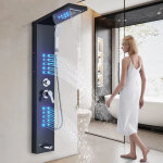 Panneau de douche led, colonne de douche cascade sur pied avec pommeau de douche, douche de pluie murale ...