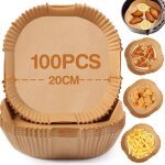 Papier cuisson air fryer, 100 pices 20cm papier sulfuris pour air fryer, antiadhsive disposable paper ...