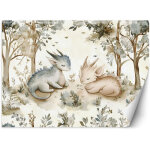Papier peint pour chambres d'enfants dragons endormis animaux dans la for�t beige 350x245