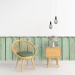 Plage - papier peint d�coup� pr�encoll�, soubassement, imitation bois, planches de bois, vert, raccordable, ...