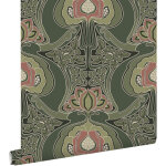 Papier peint fleurs vintage de style art nouveau vert foncé - estahome Papier peint fleurs vintage de style art nouveau vert foncé - estahome