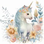 Lumala - papier peint panoramique enfants - licorne fleurs - 130 cm x 90 cm